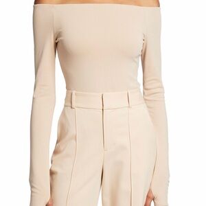 Alice + Olivia Cream Off-Shoulder Bodysuit